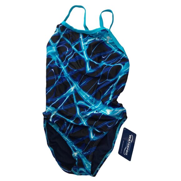 New NWT Women's Swimsuit WATERPRO Size 38 Lightning Blue Thin Strap One Piece - Picture 1 of 9